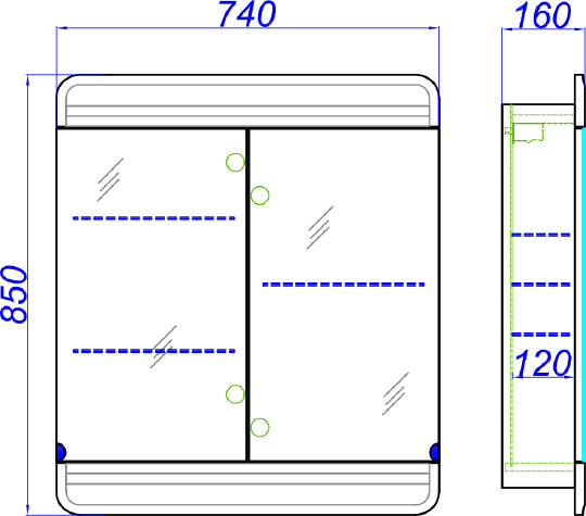 Зеркало-шкаф Aqwella Corsica 74 Kor.04.07