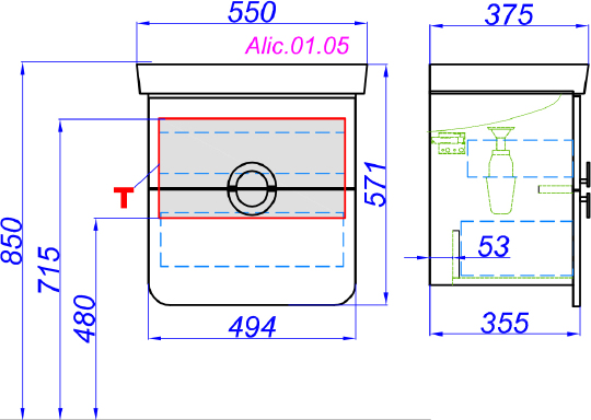 Aqwella Аликанте 55 Тумба, цвет: седой дуб Alic.01.05/Gray