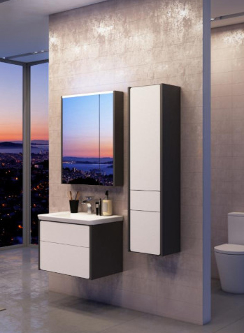 Roca Ronda Шкаф-пенал 32х139h см, подвесной, с 2мя дверцами и ящиком, правый, цвет: белый/антрацит ZRU9302967