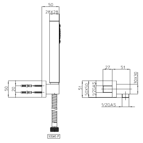 Bossini Cube Душевой гарнитур: ручной душ, держатель, подвод воды, шланг, цвет: chrome C50001.030