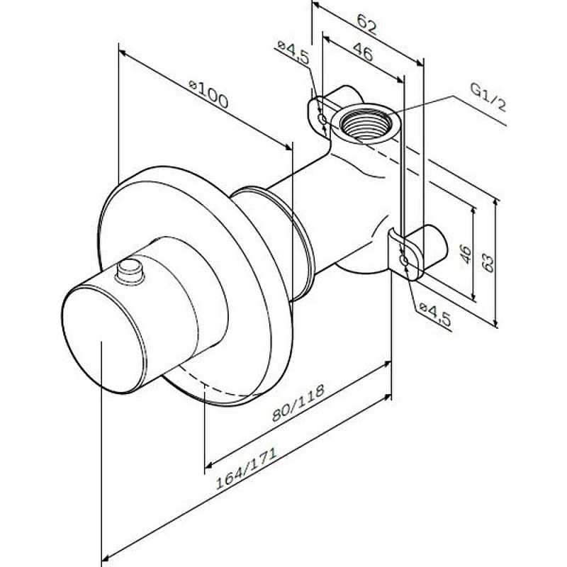 Am.Pm Запорный вентиль встраиваемый с внутренней частью, цвет: хром глянцевый F0800200