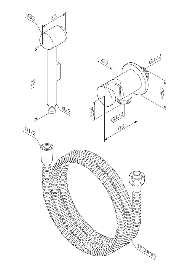 Am.Pm Лейка гигиеническая из латуни, держатель, шланг 120 см, цвет: хром глянцевый F0202100