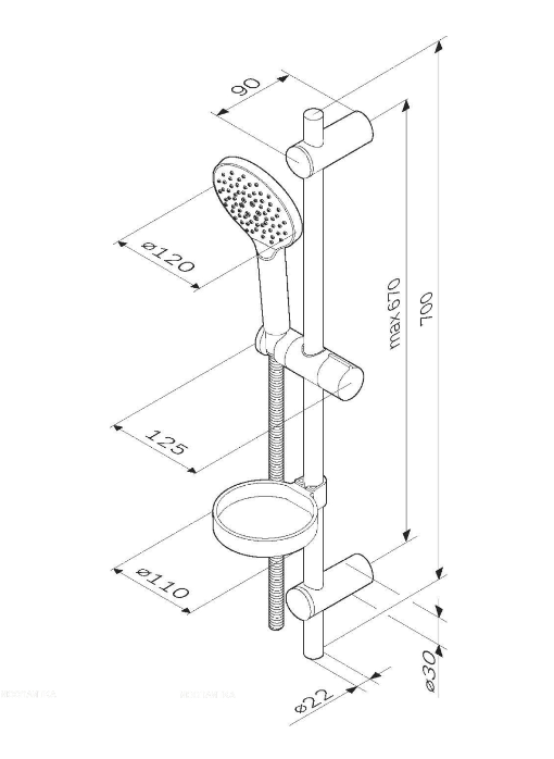 Am.Pm Like Душевой гарнитур: штанга, шланг, лейка, высота 70 см, цвет: хром глянцевый F0180064