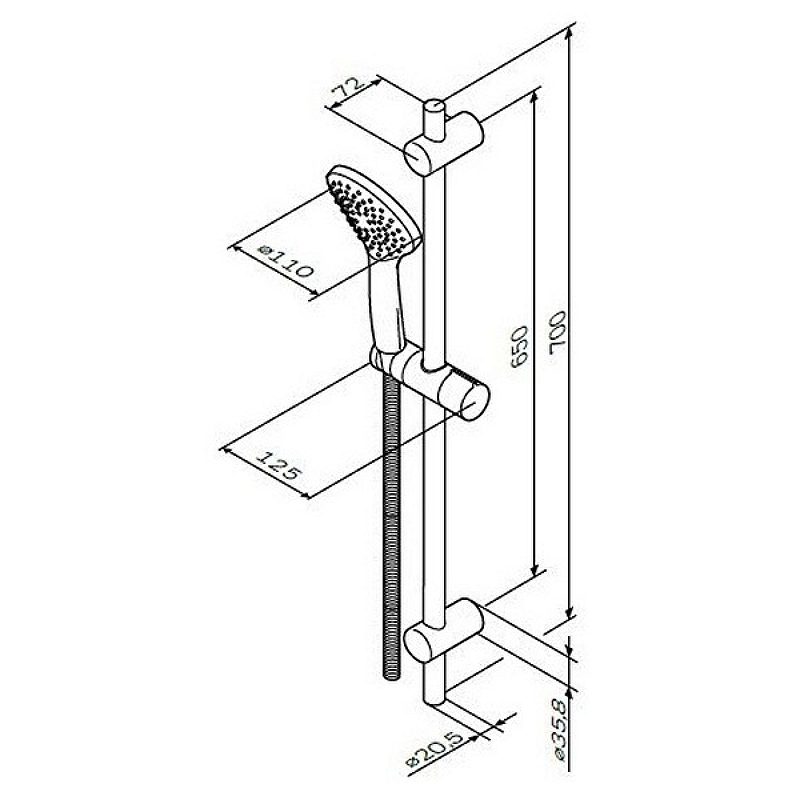 Am.Pm Gem Душевой гарнитур: штанга, шланг, лейка, высота 70 см, цвет: хром глянцевый F0190100