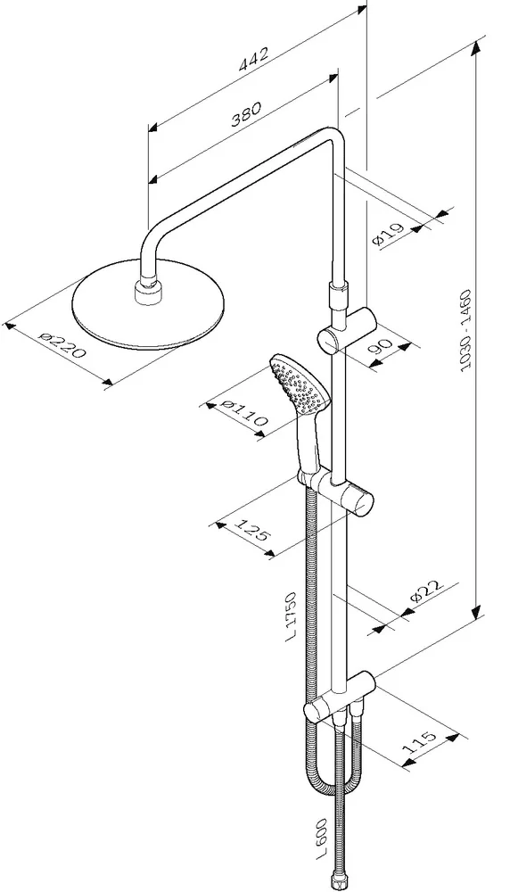 Am.Pm Gem Душевая стойка: верхний и ручной душ, шланг, без смесителя, цвет: хром глянцевый F0790000