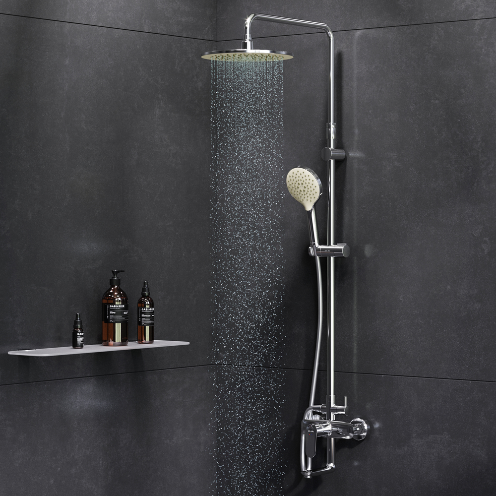 Am.Pm Like Душевая стойка: смеситель, верхний и ручной душ, шланг, цвет: хром глянцевый F0780964