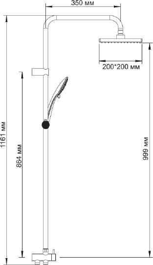 Wasserkraft Душевая стойка: смеситель, ручной душ 3 вида струи, шланг, верхний душ, цвет: хром A017