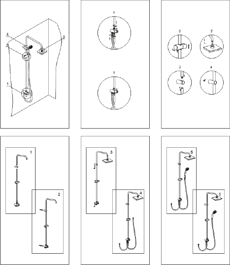 Wasserkraft Душевая стойка: смеситель, ручной душ 3 вида струи, шланг, верхний душ, цвет: хром A017