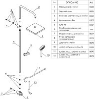 Wasserkraft Душевая стойка: смеситель, ручной душ 3 вида струи, шланг, верхний душ, цвет: хром A017
