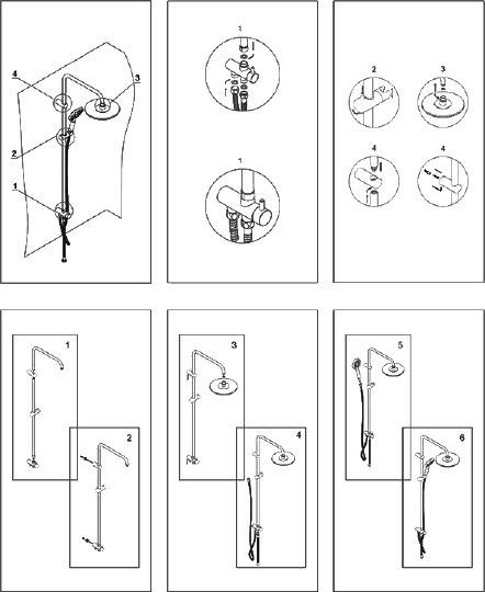 Wasserkraft Душевая стойка: смеситель, ручной душ 3 вида струи, шланг, верхний душ, цвет: хром A039
