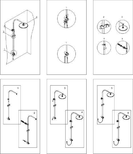 Wasserkraft Душевая стойка: смеситель, ручной душ 1 вид струи, шланг, верхний душ, цвет: бронза A041