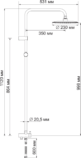 Wasserkraft Душевая стойка: смеситель, ручной душ 1 вид струи, шланг, верхний душ, цвет: бронза A041
