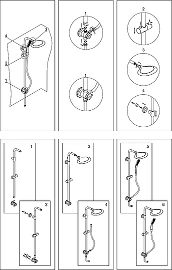 Wasserkraft Душевая стойка: смеситель, ручной душ 1 вид струи, шланг, верхний душ, цвет: хром/белый A045