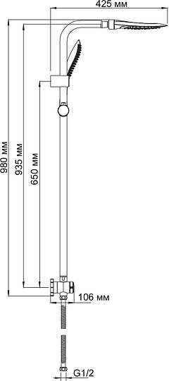 Wasserkraft Душевая стойка: смеситель, ручной душ 1 вид струи, шланг, верхний душ, цвет: хром/белый A045