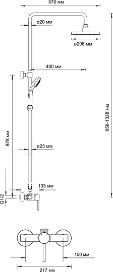 Wasserkraft Душевая стойка: смеситель, ручной душ 1 вид струи, шланг, верхний душ, цвет: хром A12202