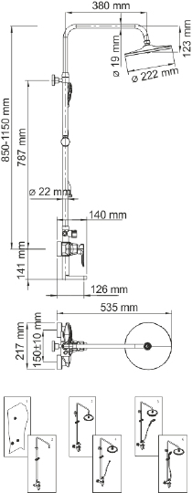 Wasserkraft Душевая стойка: смеситель, ручной душ 3 вида струи, шланг, верхний душ, цвет: хром A16601