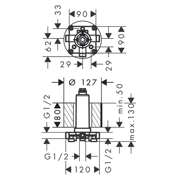 Axor Скрытая часть для верхнего душа с потолочным подсоединением 26434180