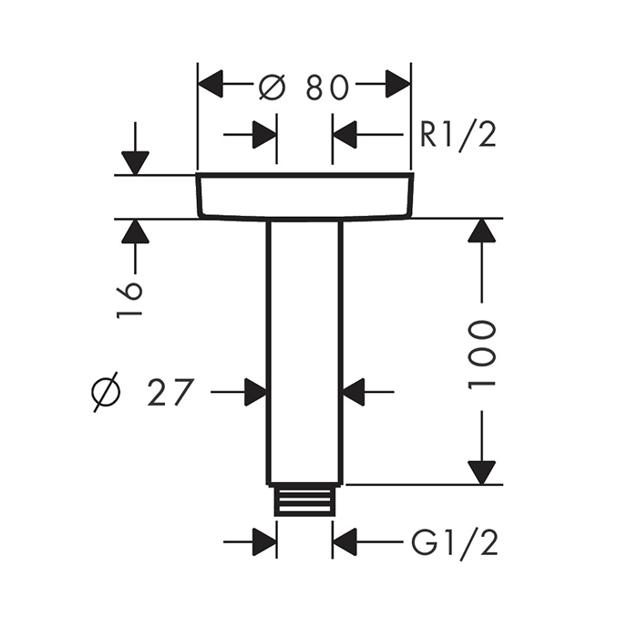 Hansgrohe Кронштейн потолочный S 11,6 см, цвет: полированное золото 27393990