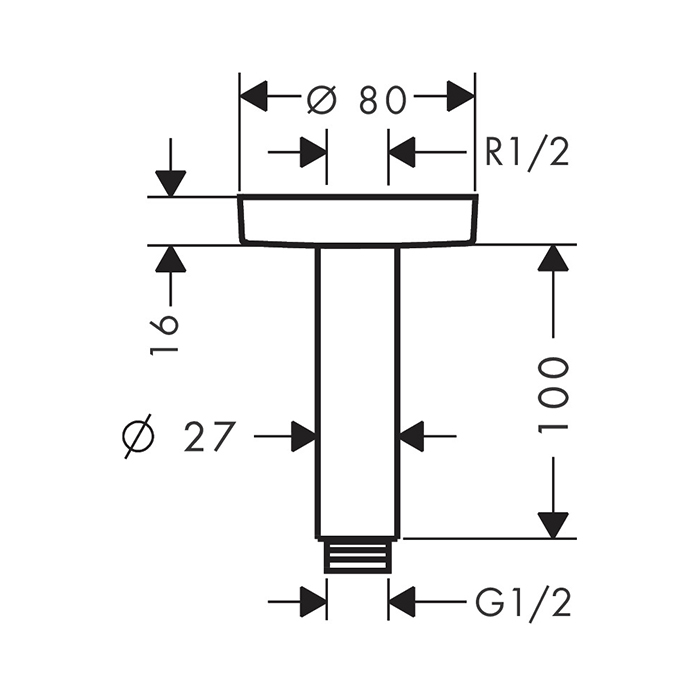 Hansgrohe Кронштейн потолочный S 11,6 см, цвет: шлифованный черный хром 27393340
