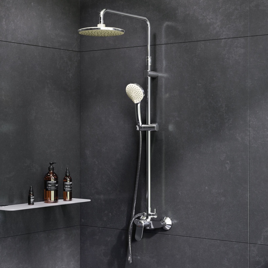 Am.Pm Sunny Душевая стойка: смеситель, верхний и ручной душ, шланг, цвет: хром глянцевый F0785C800