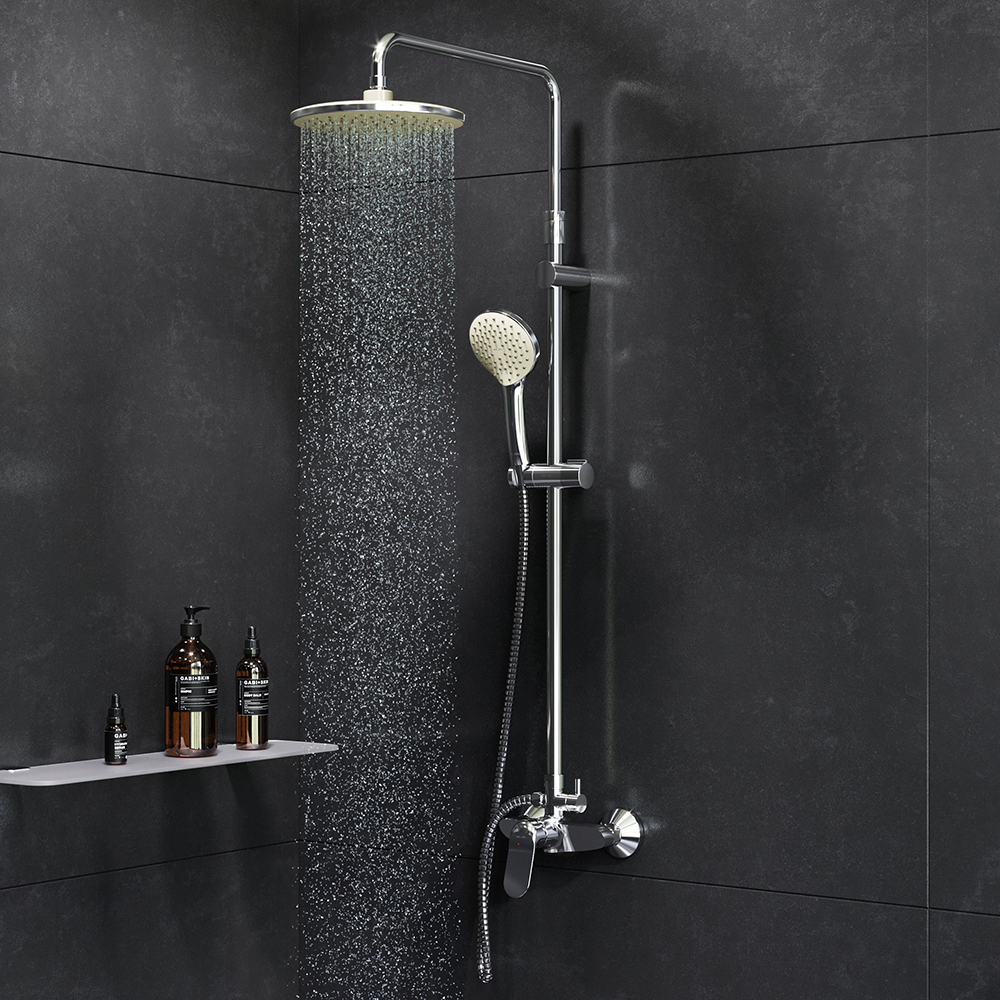 Am.Pm Sunny Душевая стойка: смеситель, верхний и ручной душ, шланг, цвет: хром глянцевый F0785C800