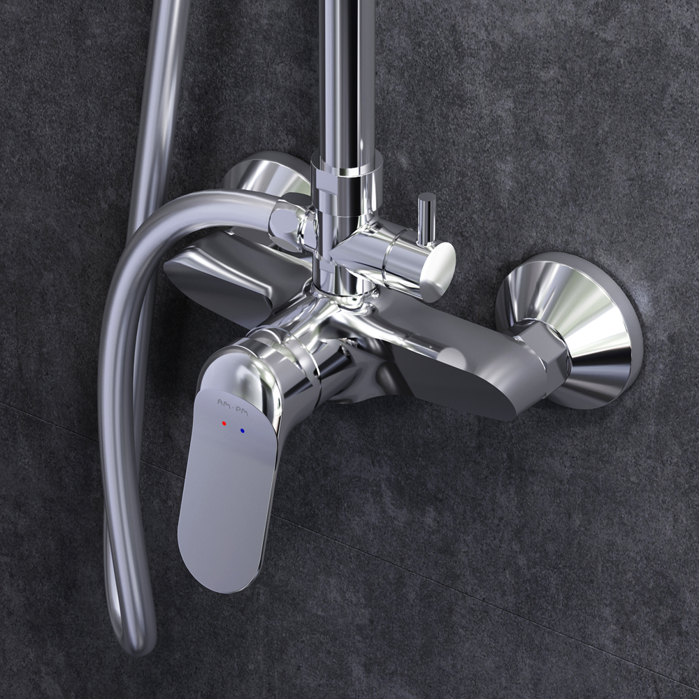 Am.Pm Sunny Душевая стойка: смеситель, верхний и ручной душ, шланг, цвет: хром глянцевый F0785C800