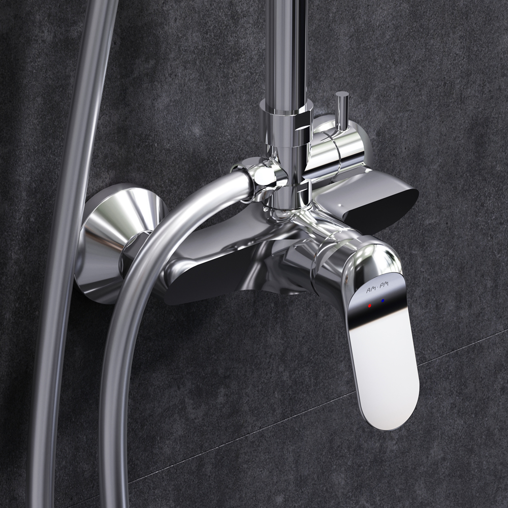 Am.Pm Sunny Душевая стойка: смеситель, верхний и ручной душ, шланг, цвет: хром глянцевый F0785C800