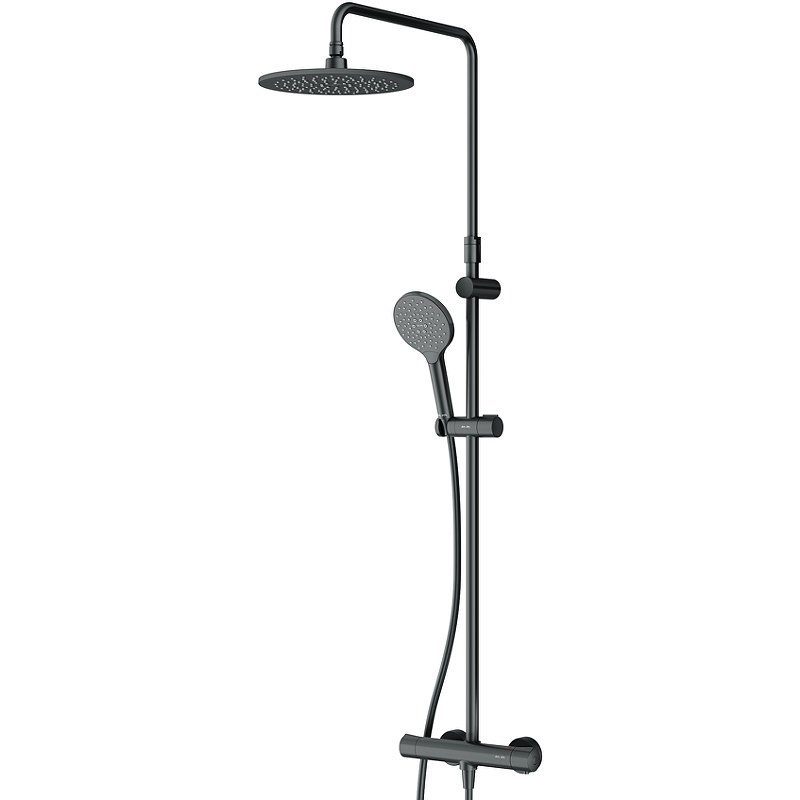 Am.Pm Like Душевая стойка: термостат, верхний и ручной душ, шланг, цвет: черный матовый F0780422
