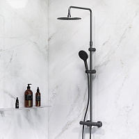 Am.Pm Like Душевая стойка: термостат, верхний и ручной душ, шланг, цвет: черный матовый F0780422