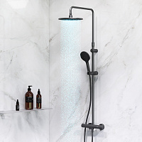 Am.Pm Like Душевая стойка: термостат, верхний и ручной душ, шланг, цвет: черный матовый F0780422