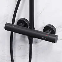 Am.Pm Like Душевая стойка: термостат, верхний и ручной душ, шланг, цвет: черный матовый F0780422