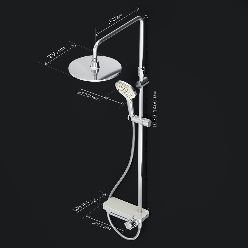 Am.Pm Like Душевая стойка: смеситель, верхний и ручной душ, шланг, цвет: хром глянцевый F0780700