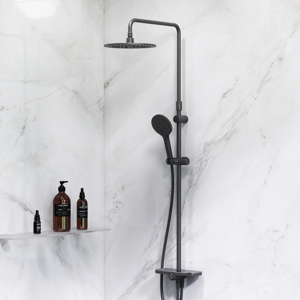 Am.Pm Like Душевая стойка: верхний и ручной душ, шланг, без смесителя, цвет: черный матовый F0780222