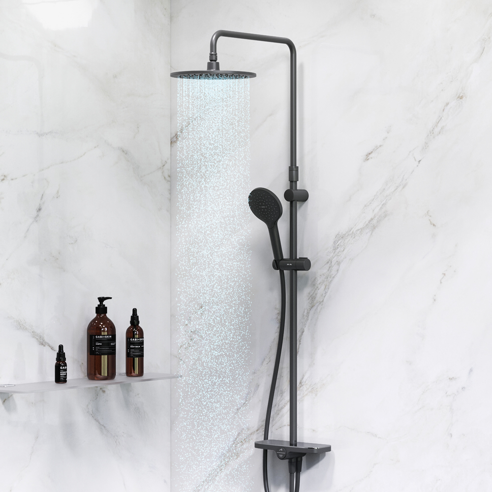 Am.Pm Like Душевая стойка: верхний и ручной душ, шланг, без смесителя, цвет: черный матовый F0780222