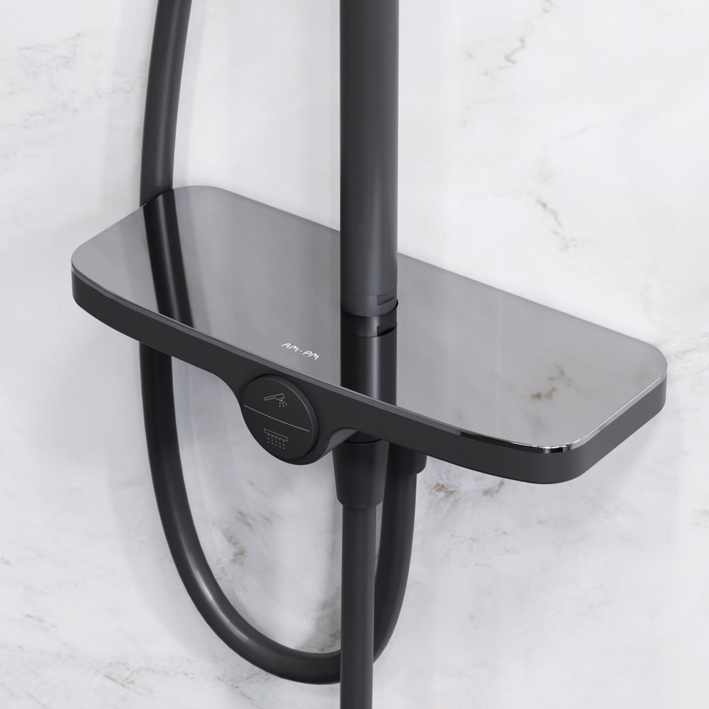 Am.Pm Like Душевая стойка: верхний и ручной душ, шланг, без смесителя, цвет: черный матовый F0780222