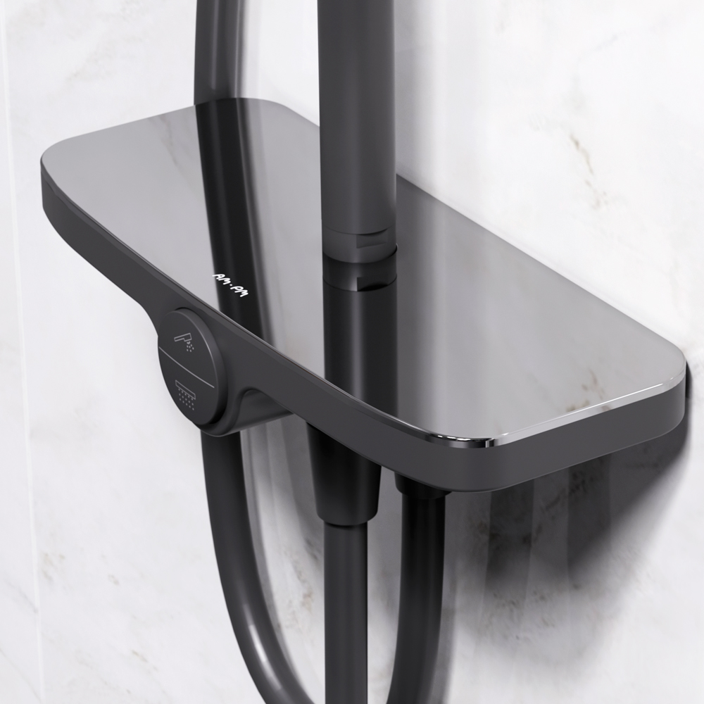 Am.Pm Like Душевая стойка: верхний и ручной душ, шланг, без смесителя, цвет: черный матовый F0780222