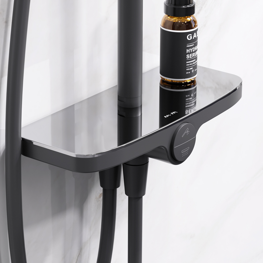 Am.Pm Like Душевая стойка: верхний и ручной душ, шланг, без смесителя, цвет: черный матовый F0780222