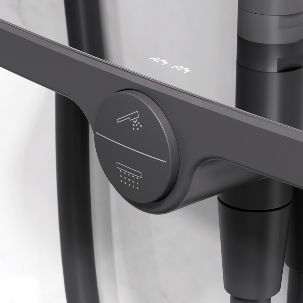 Am.Pm Like Душевая стойка: верхний и ручной душ, шланг, без смесителя, цвет: черный матовый F0780222