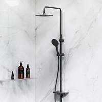 Am.Pm Like Душевая стойка: верхний и ручной душ, шланг, без смесителя, цвет: черный матовый F0780222