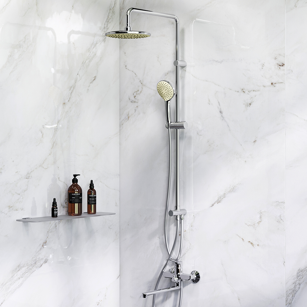 Am.Pm X-Joy Душевая стойка: смеситель, верхний и ручной душ, шланг, цвет: хром глянцевый F40885A94