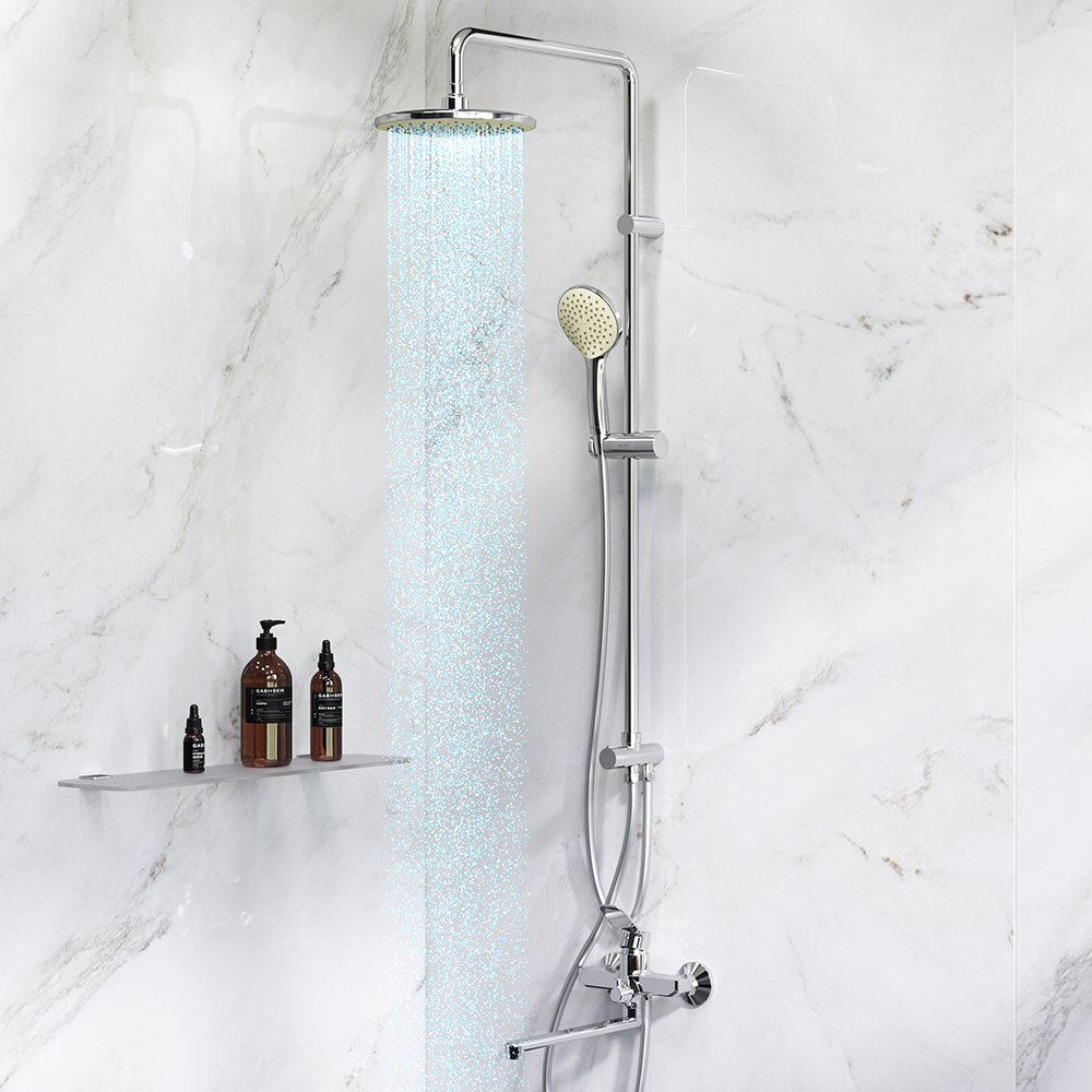 Am.Pm X-Joy Душевая стойка: смеситель, верхний и ручной душ, шланг, цвет: хром глянцевый F40885A94