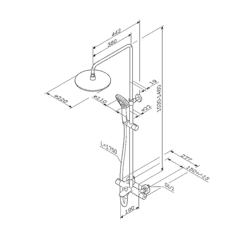 Am.Pm Gem Душевая стойка с верхним душем, цвет: хром F0790510