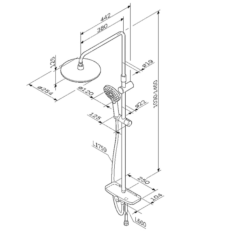 Am.Pm Like Душевая стойка: верхний и ручной душ, шланг, без смесителя, цвет: хром глянцевый F0780200