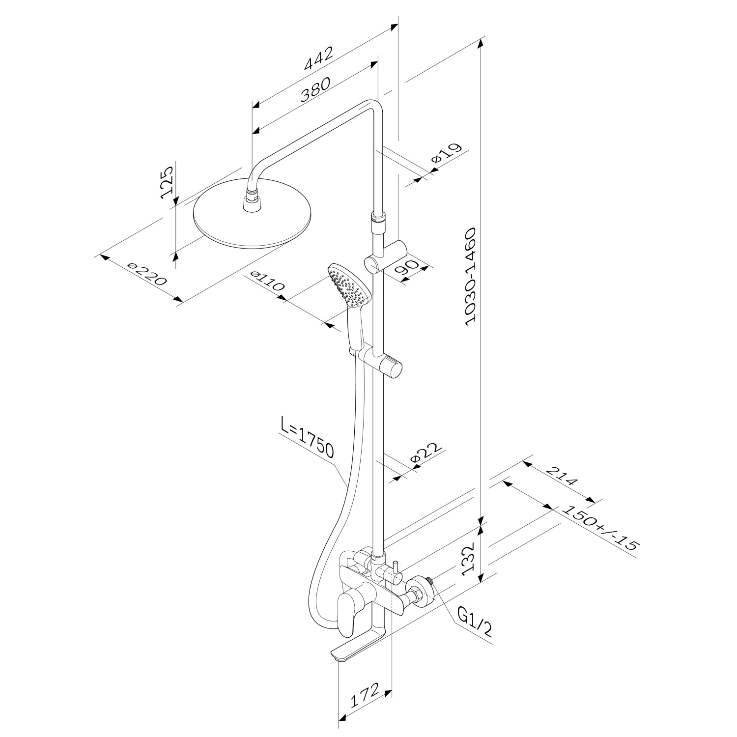 Am.Pm Like Душевая стойка с верхним душем, цвет: хром F0780910