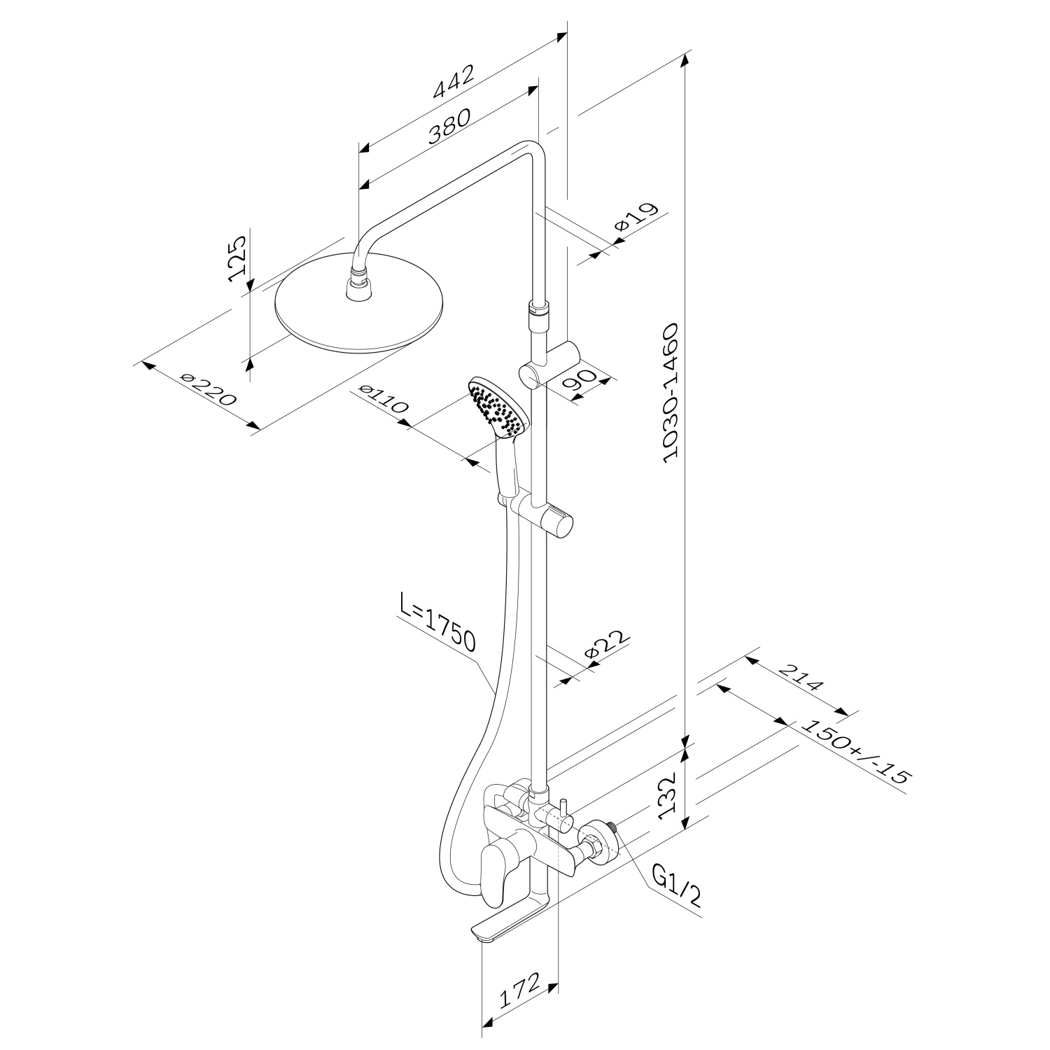Am.Pm Like Душевая стойка с верхним душем, цвет: хром F0780920