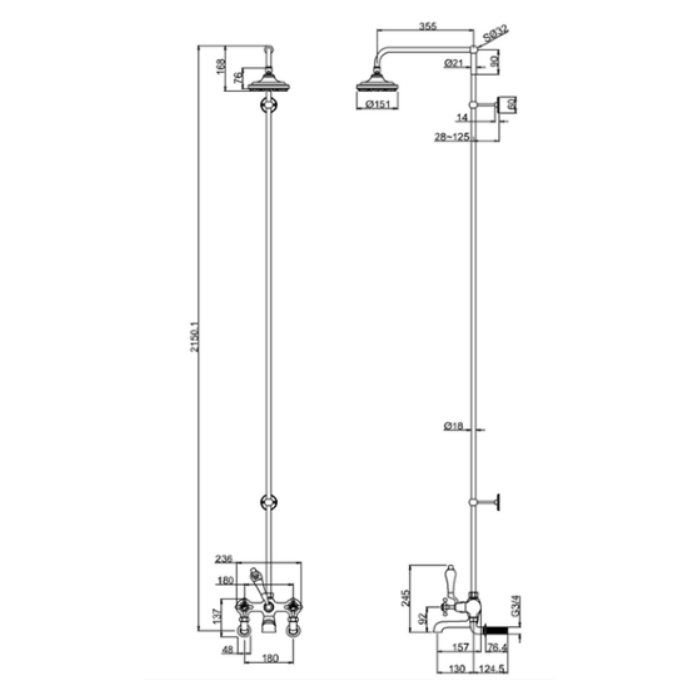Burlington Birkenhead Душевой комплект: смеситель, душ, стойка, излив 13 см, цвет: хром/черный глян. H295-BI BLA
