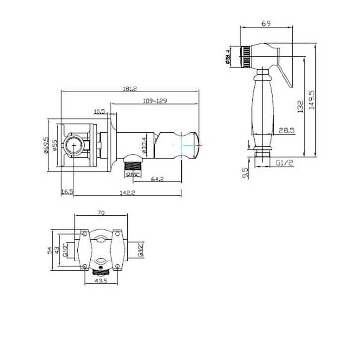 Burlington Classic Гигиенический душ с прогрессивным смесителем, цвет: хром/белый глянцевый V63-B