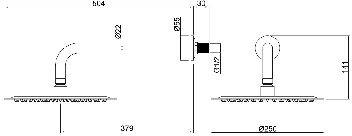 Allen Brau Infinity Верхний душ квадратный 25 см, с кронштейном 37,9 см, цвет: хром 5.21019-00