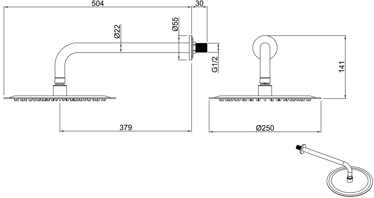 Allen Brau Priority Верхний душ круглый d25 см, c кронштейном 37,9 см, цвет: никель брашированный 5.31017-BN
