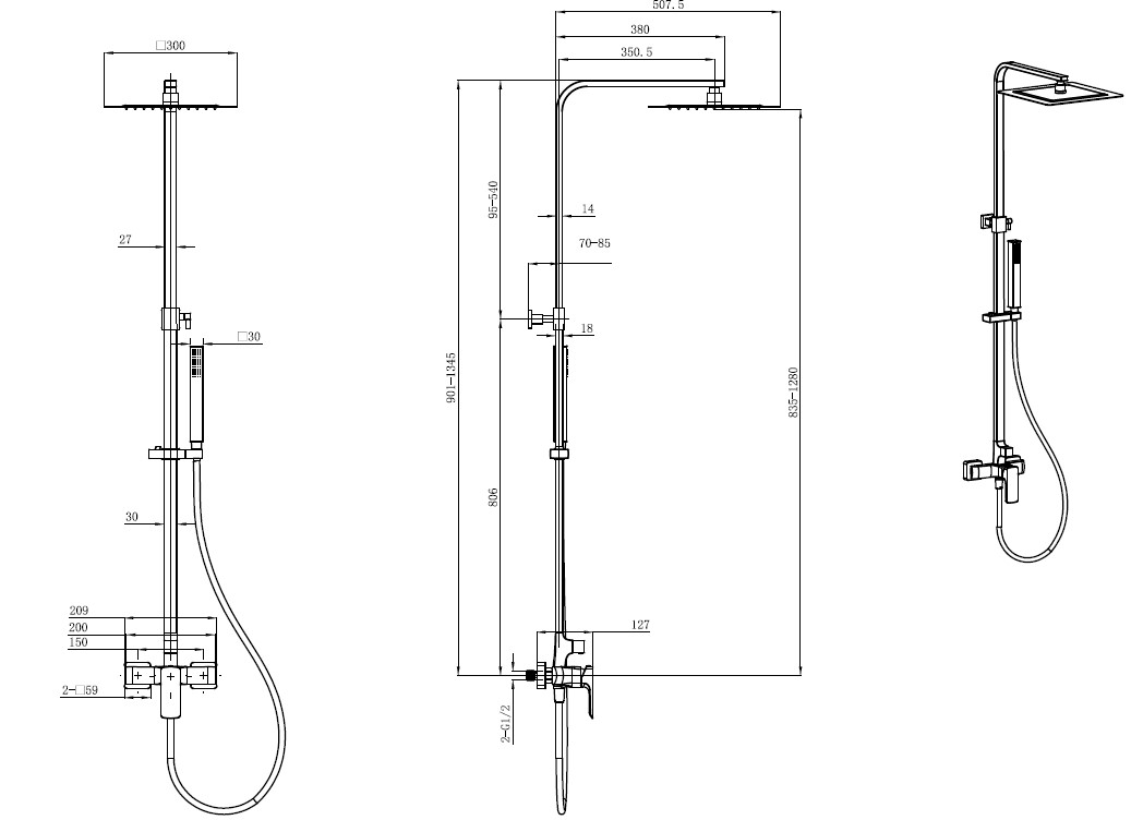 Allen Brau Infinity Душевая стойка: смеситель, ручной душ, верхний душ, шланг 150 см, цвет: хром 5.21012-00